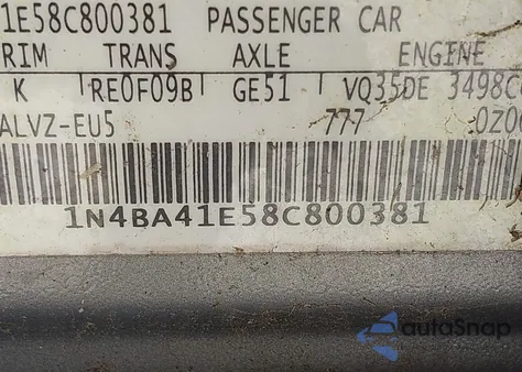 2008 Nissan Maxima 3.5 Se from USA, damaged, VIN 1N4BA41E58C800381